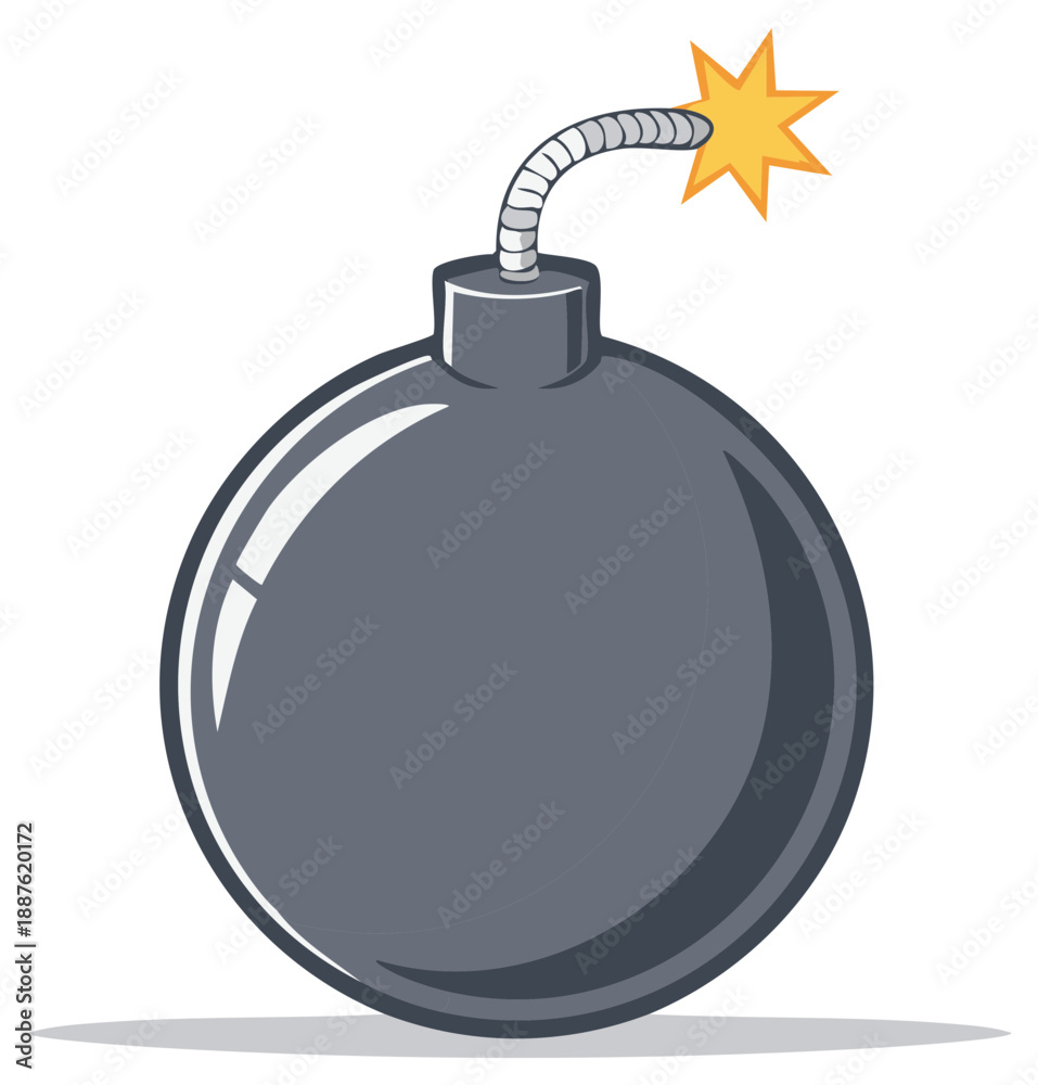 Fototapeta premium Cartoon Round Bomb with Lit Fuse and Spark Danger Explosive Concept