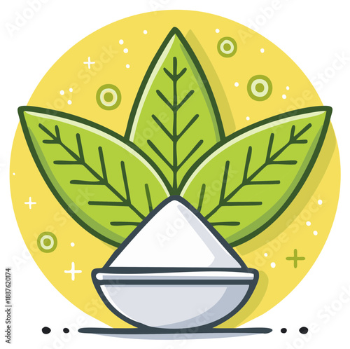 Stevia Leaves with Sweetener Bowl Plant Based Natural Sweet Healthy Substitute