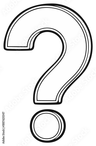 Black and white outline drawing of a large question mark symbol with a double line border