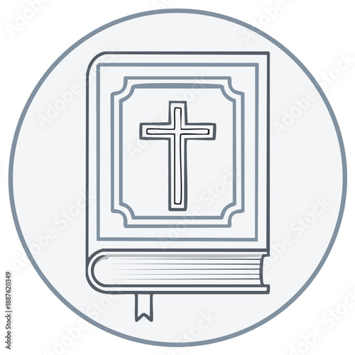 Stylized Outline of a Holy Bible with Cross Emblem Inside a Circle