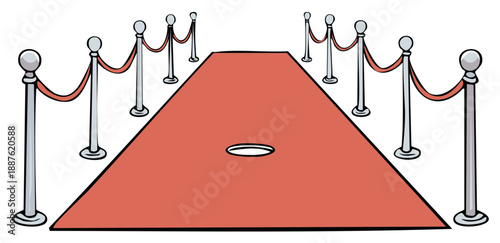 Cartoon red carpet with velvet ropes and stanchions, awaiting for the celebrity.