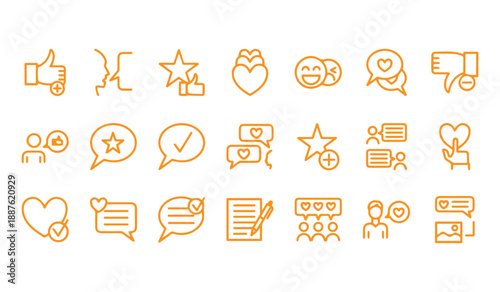Testimonials Sign Yellow Thin Line Icon Set