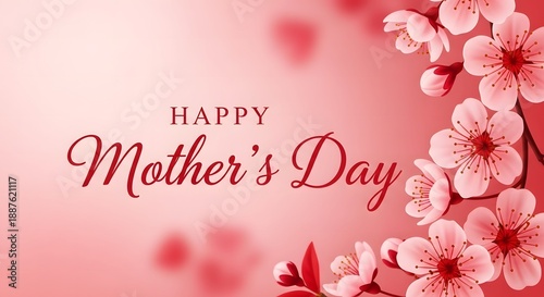 Happy mother's day wishes with beautiful pink flowers and greeting