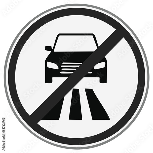 No vehicles allowed symbol over a pedestrian crossing, circular graphic.