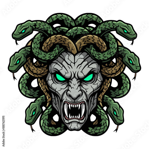 Medusa monster head with snakes hair