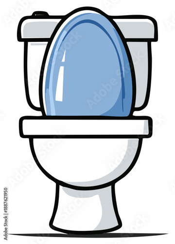 Toilet Bowl Cartoon Style Illustration Featuring Ceramic Fixture Bathroom Sink with Light Blue Seat and Lid