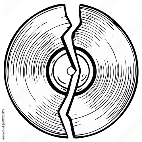 Broken Vinyl Record in Striking Black and White Detail Illustrating Music Loss and Damage Concept