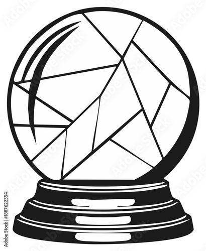 Stylized Cracked Crystal Ball on a Pedestal, Graphic Illustration