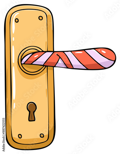 Cartoon doorknob and handle with candy cane design
