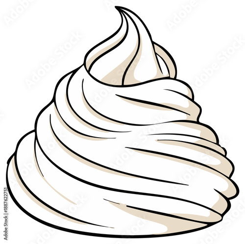 Cartoon style delicious creamy white whipped cream swirl a sweet dessert topping food illustration
