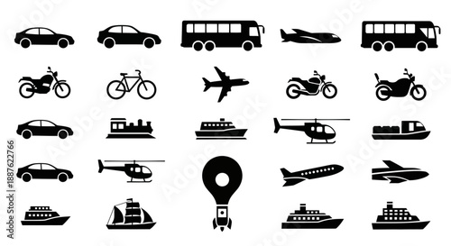 Collection of Transportation Icons Vector Illustration.