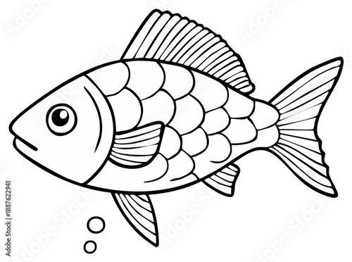 Outline of a single goldfish with fins and tail spread, exuding simple charm and ready for coloring
