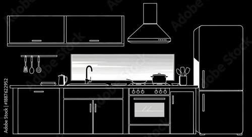 Modern Kitchen Interior Design Outline.