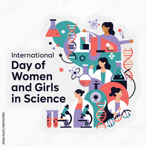 International Day of Women and Girls in Science is colorful with scientists and lab equipment