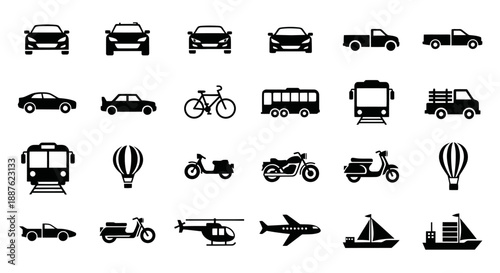 Collection of Transportation Icons Vector Art.