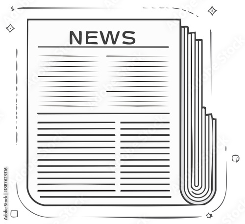 Hand-drawn style newspaper design for digital news release promotion and sharing, news report line art illustration