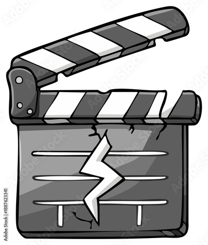Cartoon style film clapperboard with lightning bolt symbol ready for cinematic action or powerful cut