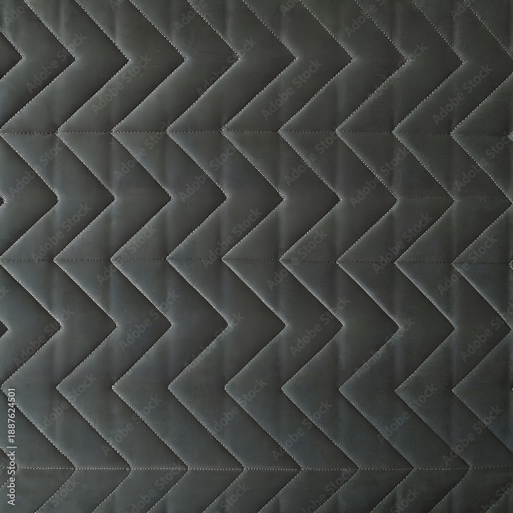 Fototapeta premium Dark grey chevron quilted fabric texture background with zigzag stitching