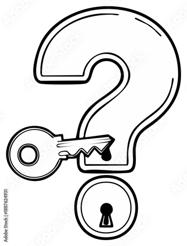 Question Mark with Key and Keyhole Symbolizing Mystery Solution and Answers