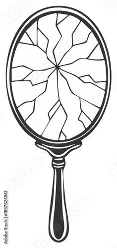 Antique handheld mirror with a cracked reflective surface and ornate handle