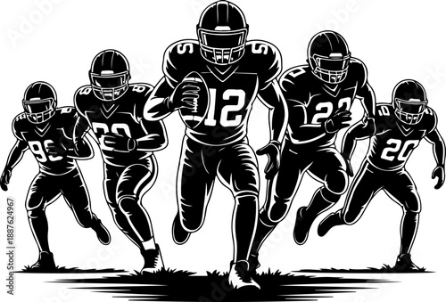 American Football Team Running Silhouette Illustration