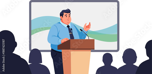 Engaging professional speaker delivering an impactful presentation at a corporate event, fostering knowledge sharing and insightful discussions among the audience