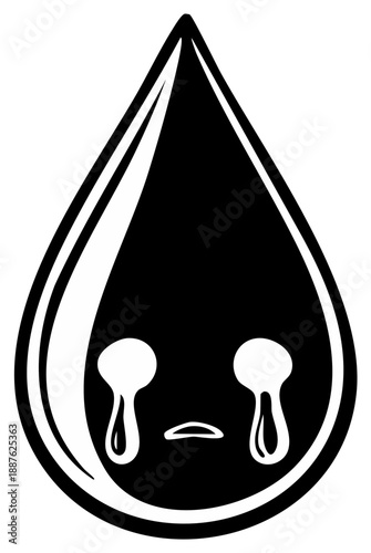 Black teardrop emoji with sad face expression representing sadness and grief illustration