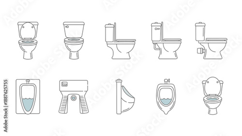 Collection of Toilet and Urinal Icons Vector Illustration.