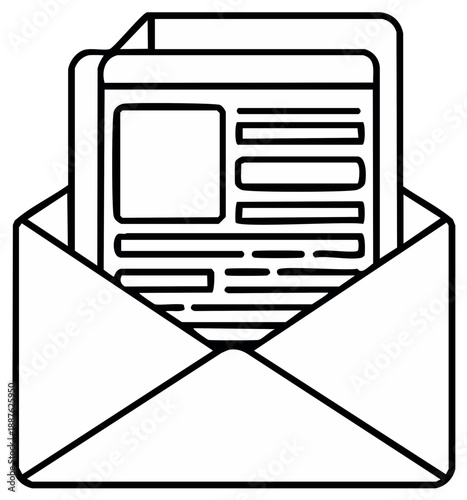 Envelope with Documents vector illustration linear style business mail correspondence