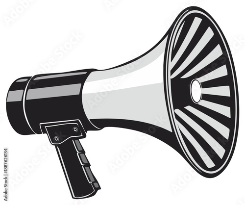 Vector Illustration of Megaphone Broadcasting Loud Voice Announcement Communication, Promoting Information Speaker, Public Relations Marketing Tool