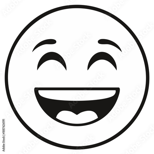 Line Art of a Happy Face Emoji Laughing With Closed Eyes and Open Mouth