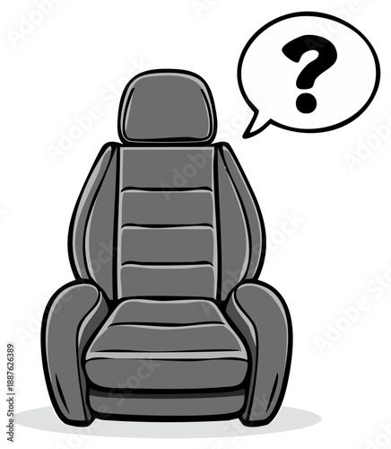 Cartoon Style Gray Car Seat with a Question Mark in a Speech Bubble Illustration