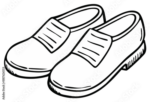 Pair of casual slip-on shoes depicted in a simple black and white line drawing
