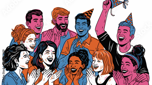 Diverse Group Celebrating Together with Party Hats and Laughter