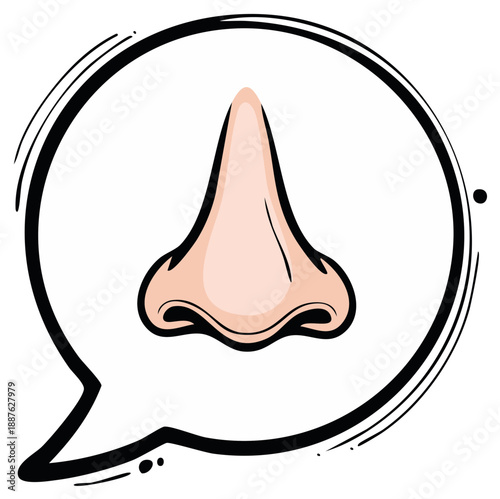 Nose Inside a Speech Bubble, Isolated Human Sense Organ, Cartoon Illustration, Vector Graphic