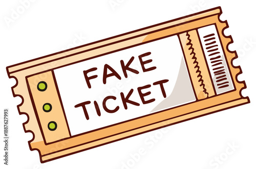 Illustration of a Fake Ticket Showing Fraud or Deception in a Cartoon Style with Bright Colors