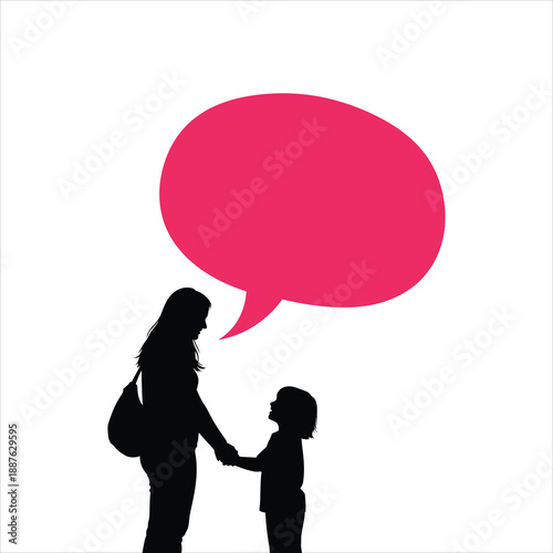 Happy mother's day tribute with silhouette of mother and child holding hands