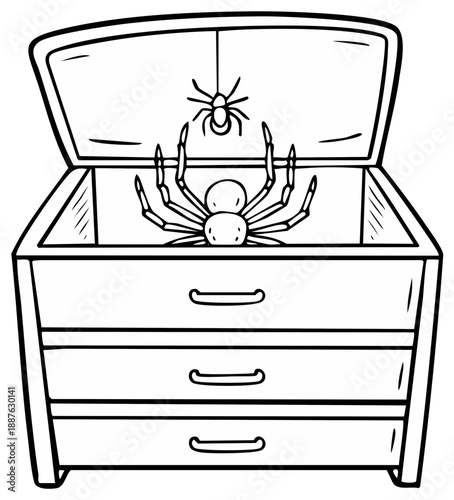 Spiders emerging from an open dresser drawer