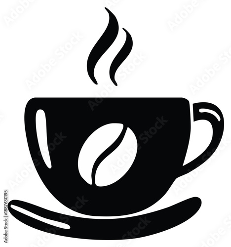 Steaming Coffee Cup Icon with Coffee Bean Symbol