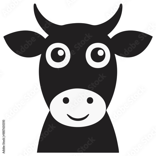 Adorable Cow Head Illustration: Cute Cartoon Farm Animal with Big Eyes and Smiling Face