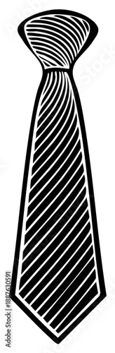 Monochrome striped necktie graphic. Elegant classic neckwear vector illustration for clothing accessories or design elements.