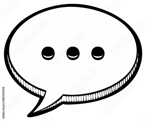 Hand drawn speech bubble with ellipsis indicating thought or conversation in black and white