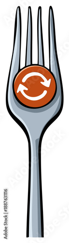 Illustration of a Fork with Recycle Symbol Icon on the Tines Representing Renewable Food and Resourcefulness