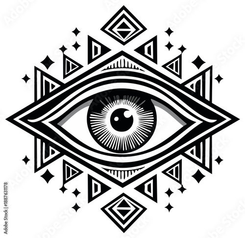 Geometric Eye Illustration, Sacred Symbol, Decorative Design