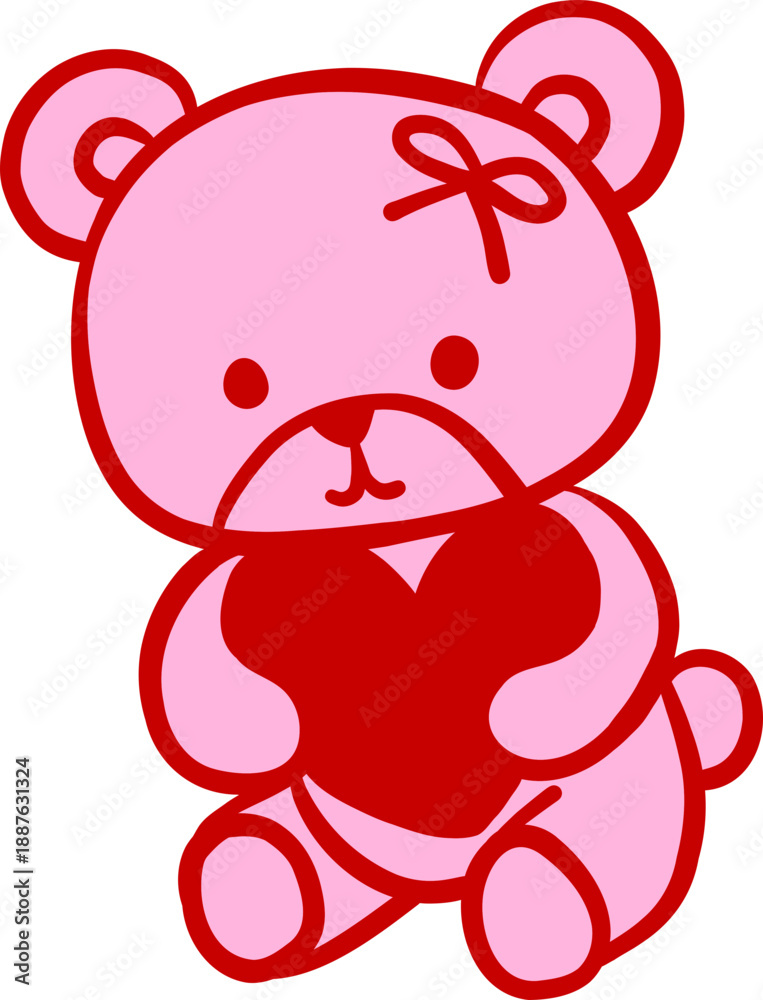 Naklejka premium Valentine Teddy Bear Holding A Heart Illustration