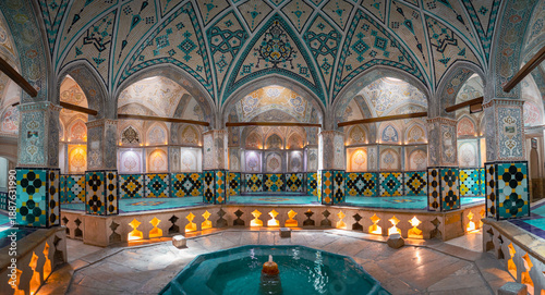 Fotografie Kashan, Iran - 9 3 2024: Panoramic view of Sultan Amir Ahmad historical bathhouse belongs to the Safavid era
