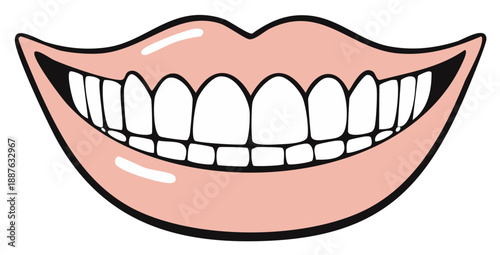 Cartoon Mouth with Teeth and Pink Lips Showing a Smile or Grin Expression