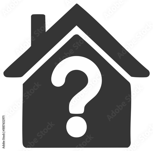 House with question mark icon representing uncertainty in real estate or home ownership concepts.
