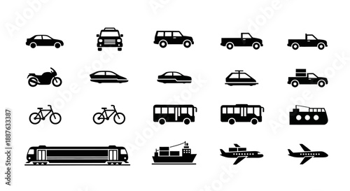 Collection of Transportation Icons Vector Set.