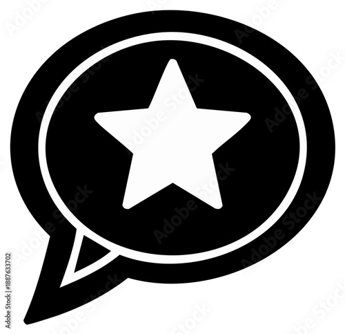 Star Inside of a Round Chat Bubble Design Element, Black and White Graphic